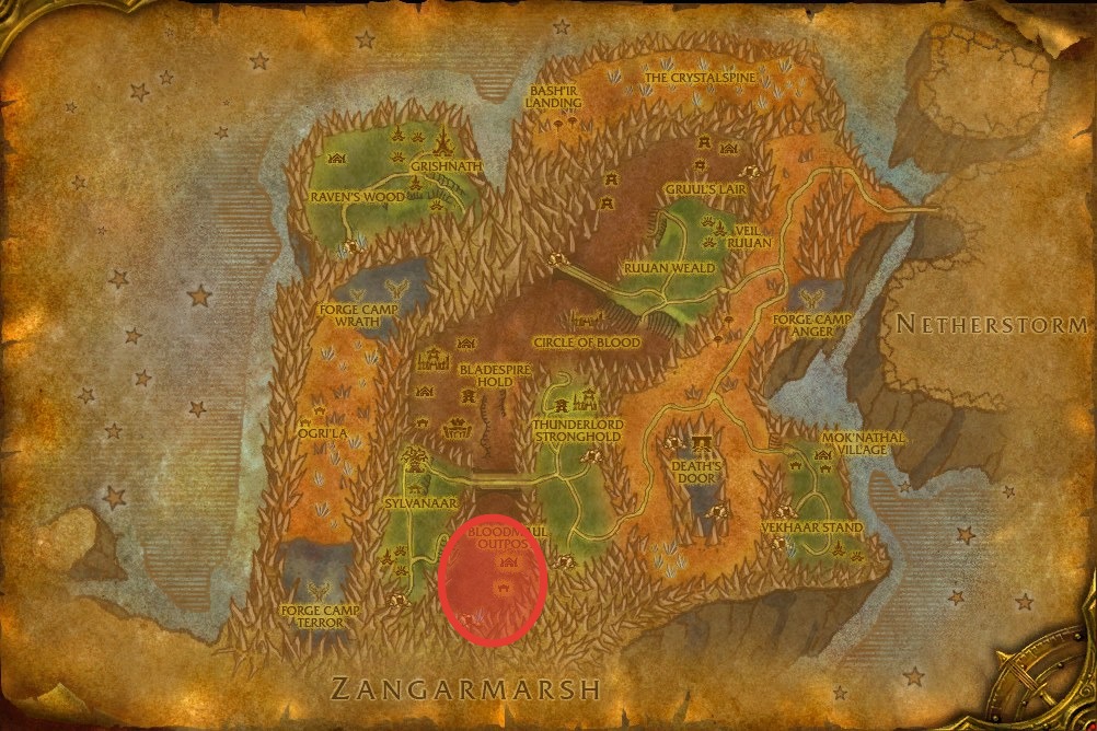 Bloodmaul Outpost mob grinding location in Blade's Edge Mountains