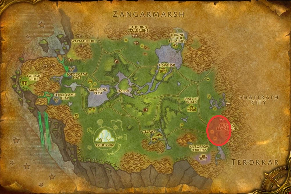 Burning Blade Ruins solo mob grinding locations in Nagrand