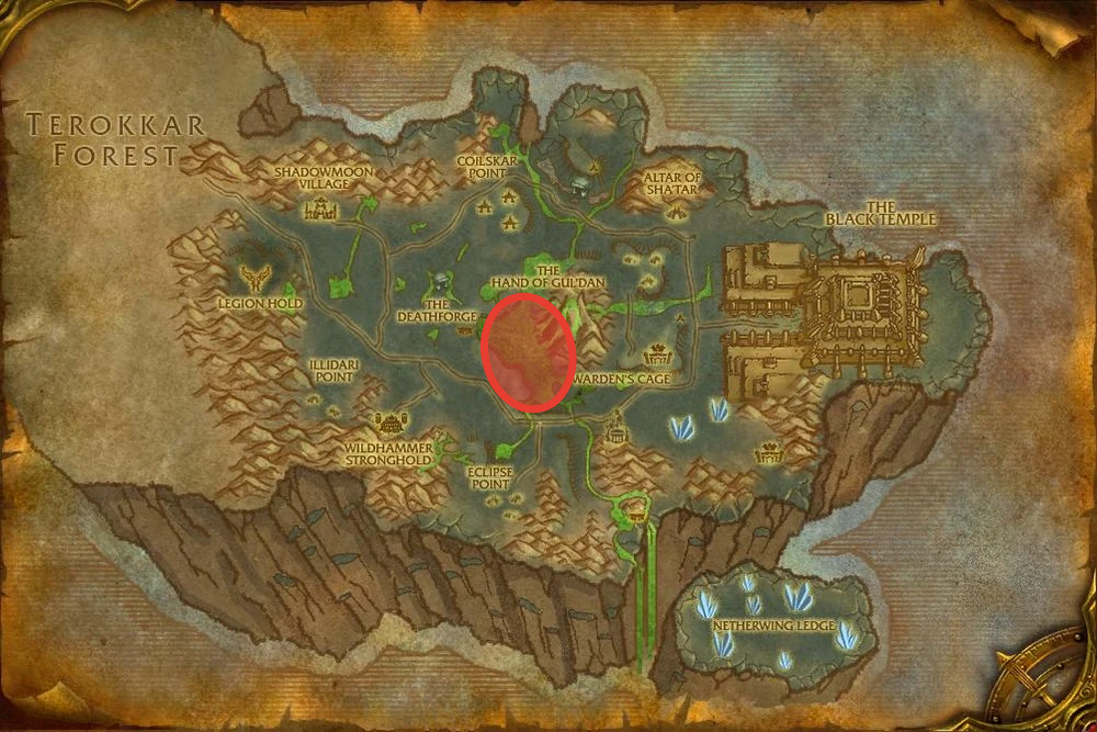 The Fel Pits in Shadowmoon Valley mob grinding area